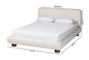 Gendry Luxe Ivory Pleated Velvet Queen Size Platform Bed Baxton
