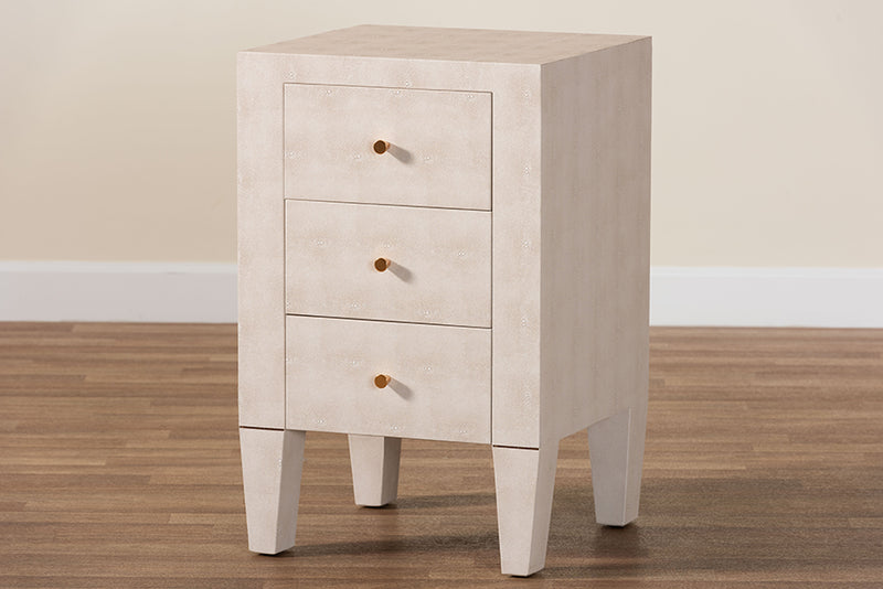 Easton Modern Beige Faux Shagreen 3-Drawer End Table