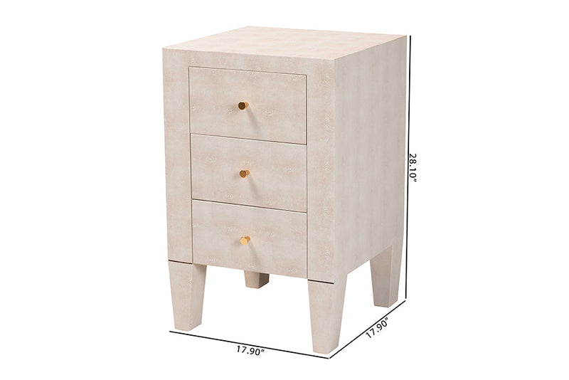 Easton Modern Beige Faux Shagreen 3-Drawer End Table Baxton