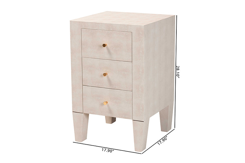 Easton Modern Beige Faux Shagreen 3-Drawer End Table