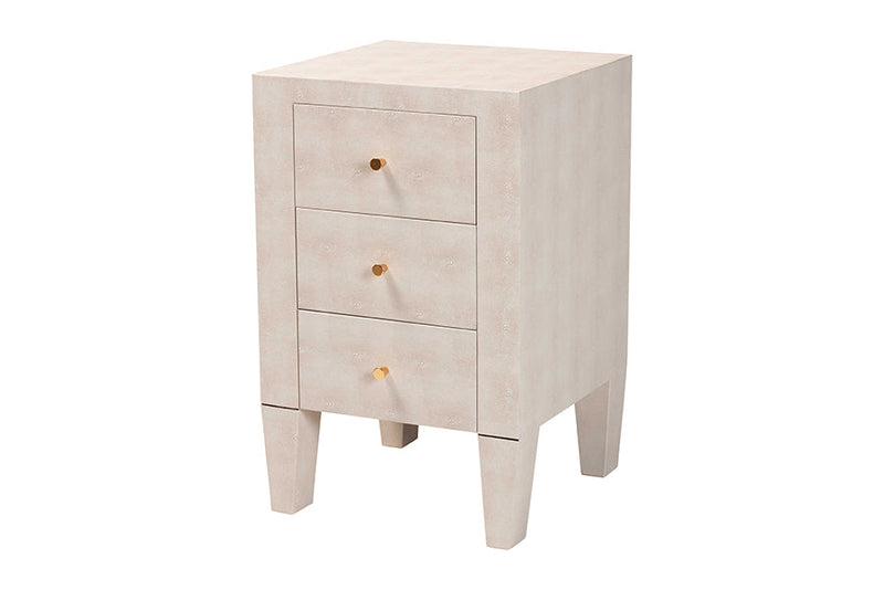 Easton Modern Beige Faux Shagreen 3-Drawer End Table Baxton