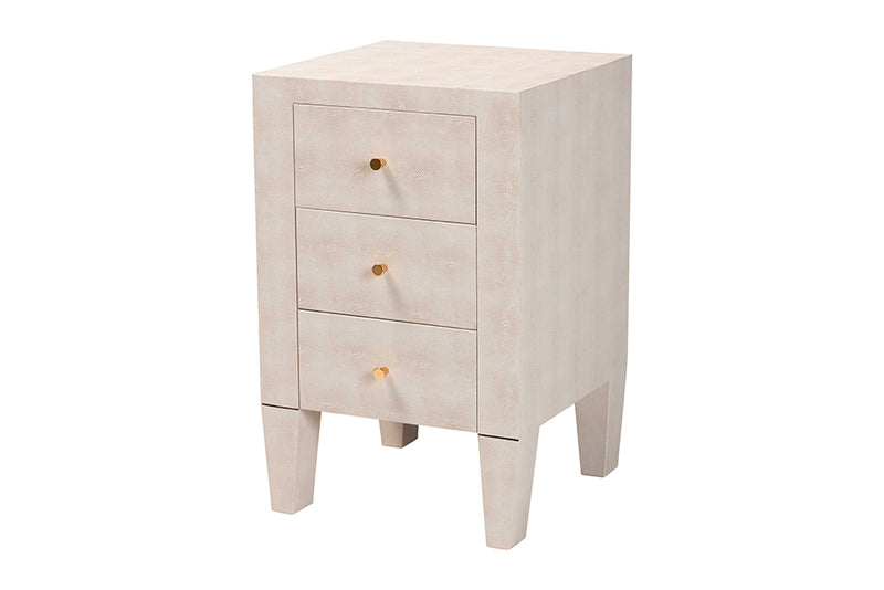 Easton Modern Beige Faux Shagreen 3-Drawer End Table