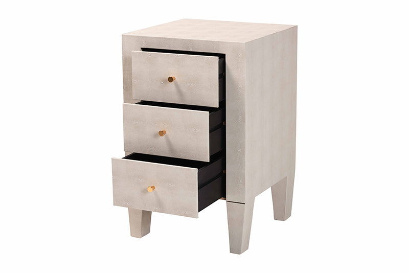 Easton Modern Beige Faux Shagreen 3-Drawer End Table