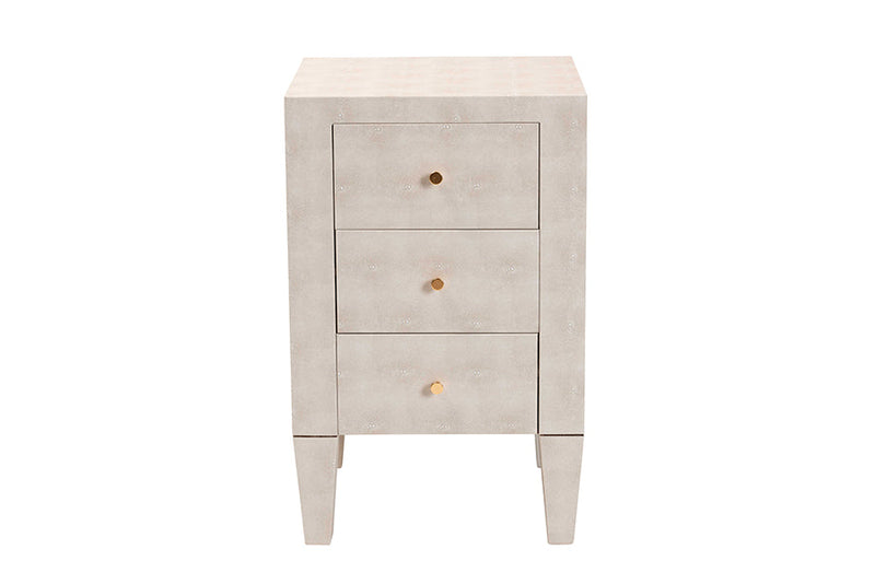 Easton Modern Beige Faux Shagreen 3-Drawer End Table Baxton