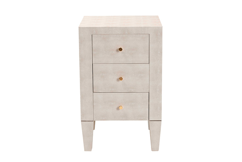 Easton Modern Beige Faux Shagreen 3-Drawer End Table