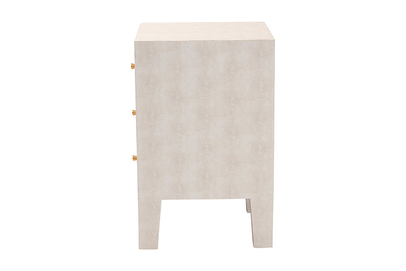 Easton Modern Beige Faux Shagreen 3-Drawer End Table Baxton