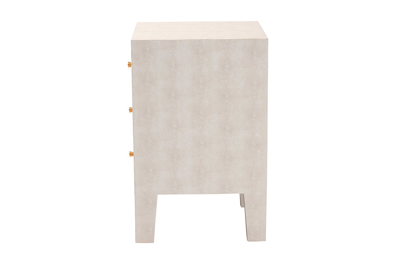 Easton Modern Beige Faux Shagreen 3-Drawer End Table