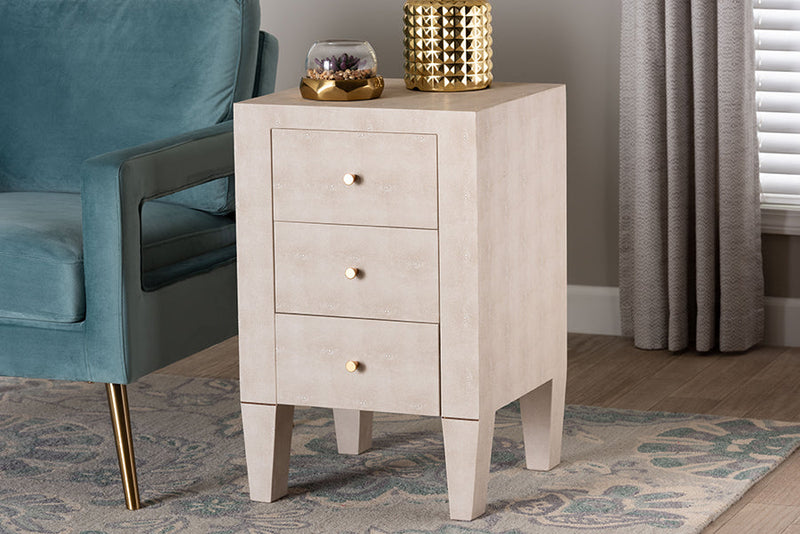Easton Modern Beige Faux Shagreen 3-Drawer End Table Baxton