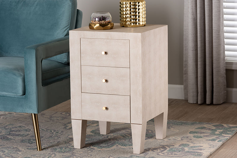 Easton Modern Beige Faux Shagreen 3-Drawer End Table