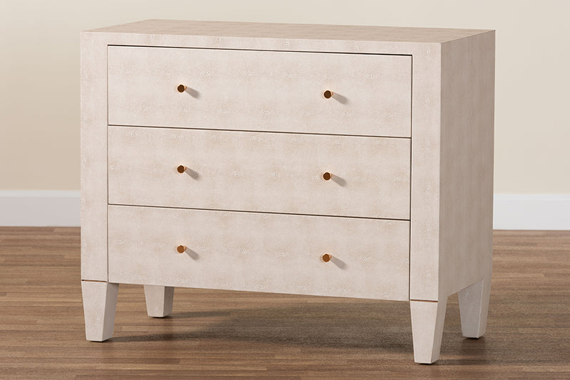 Easton Modern Beige Faux Shagreen 3-Drawer Storage Cabinet