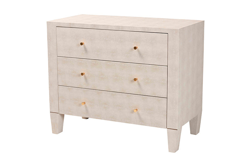 Easton Modern Beige Faux Shagreen 3-Drawer Storage Cabinet Baxton