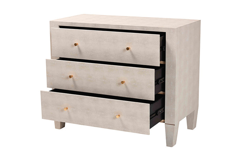Easton Modern Beige Faux Shagreen 3-Drawer Storage Cabinet Baxton