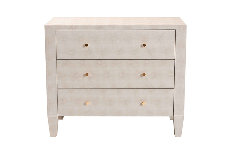 Easton Modern Beige Faux Shagreen 3-Drawer Storage Cabinet Baxton