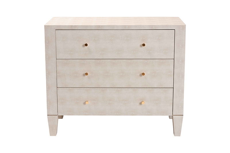 Easton Modern Beige Faux Shagreen 3-Drawer Storage Cabinet