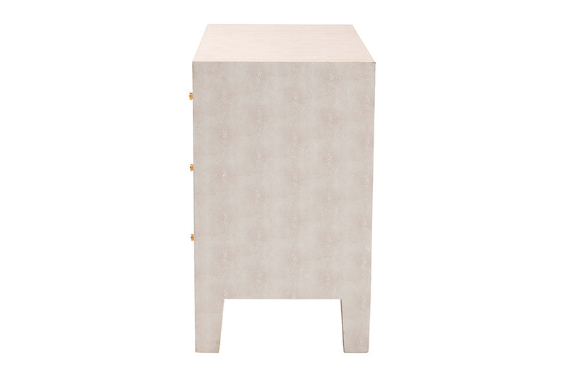 Easton Modern Beige Faux Shagreen 3-Drawer Storage Cabinet Baxton