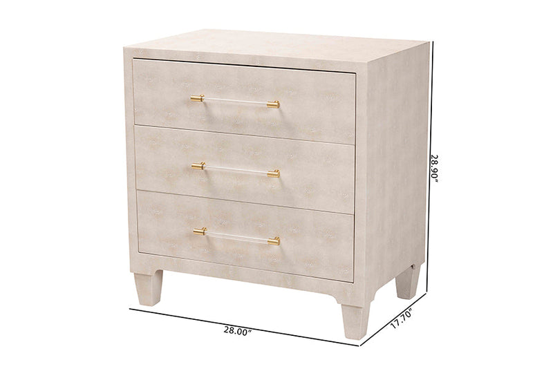 Sydney Modern Beige Faux Shagreen 3-Drawer Storage Cabinet Baxton