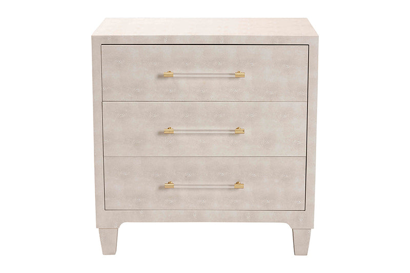 Sydney Modern Beige Faux Shagreen 3-Drawer Storage Cabinet Baxton