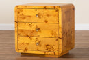 Arcene Natural Real Burl Wood 3-Drawer Nightstand Baxton