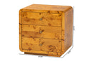 Arcene Natural Real Burl Wood 3-Drawer Nightstand Baxton