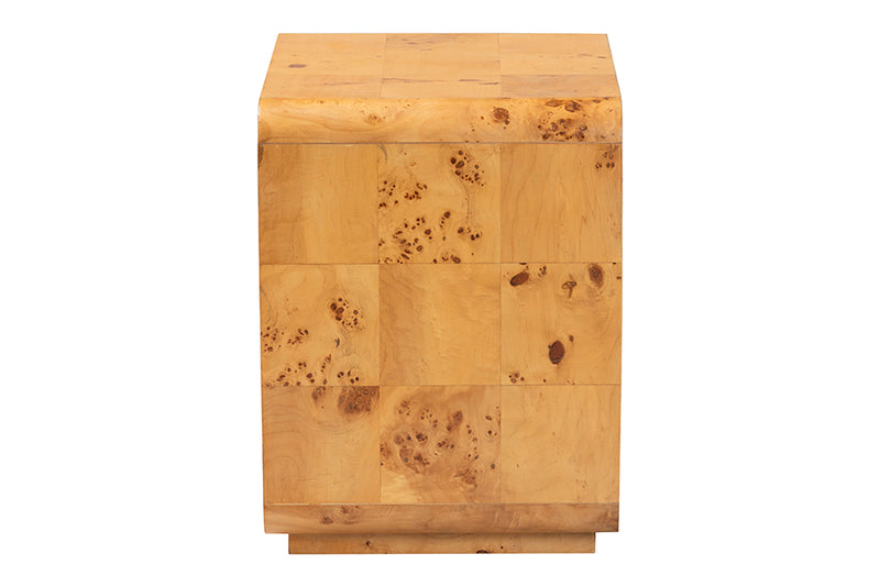 Arcene Modern and Contemporary Natural Real Burl Wood 1-Drawer Nightstand