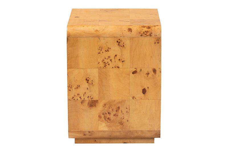 Arcene Natural Real Burl Wood 1-Drawer Nightstand Baxton