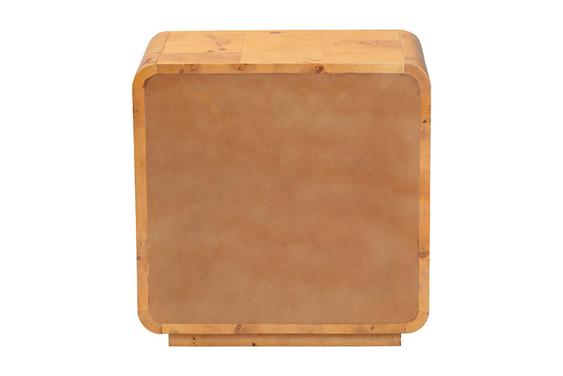 Arcene Natural Real Burl Wood 1-Drawer Nightstand Baxton