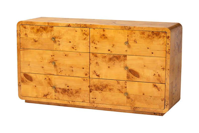 Arcene Modern and Contemporary Natural Real Burl Wood 6-Drawer Dresser