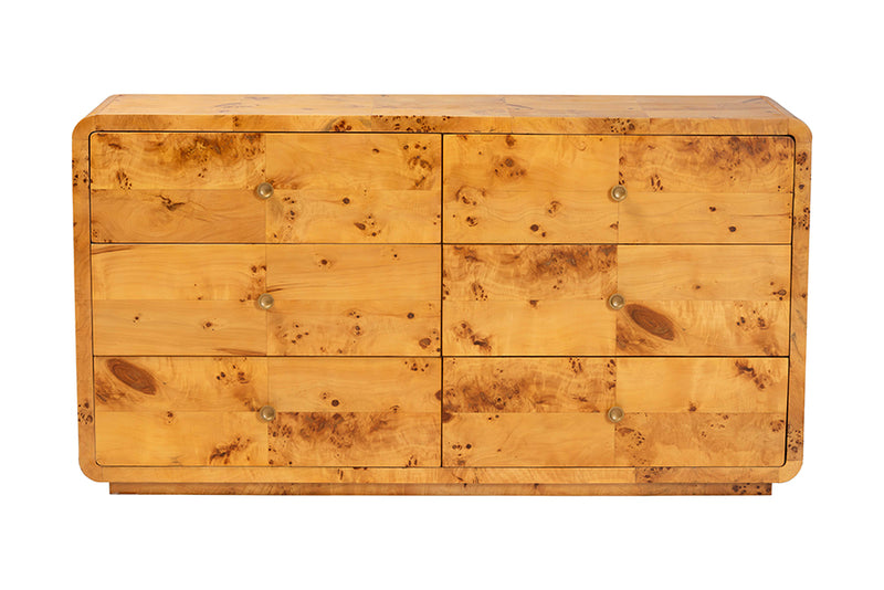 Arcene Modern and Contemporary Natural Real Burl Wood 6-Drawer Dresser