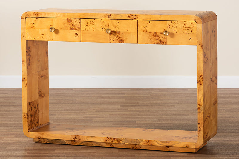 Arcene Modern and Contemporary Natural Real Burl Wood Console Table