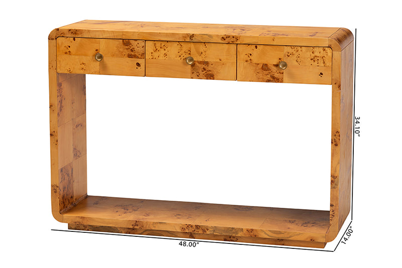 Arcene Modern and Contemporary Natural Real Burl Wood Console Table