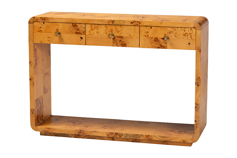 Arcene Natural Real Burl Wood Console Table Baxton