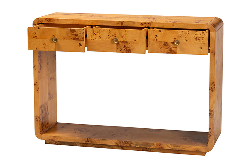 Arcene Modern and Contemporary Natural Real Burl Wood Console Table