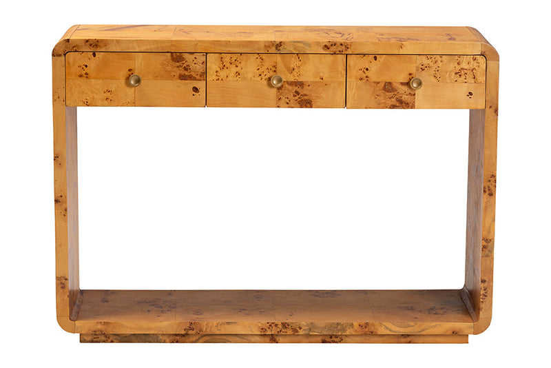 Arcene Natural Real Burl Wood Console Table Baxton
