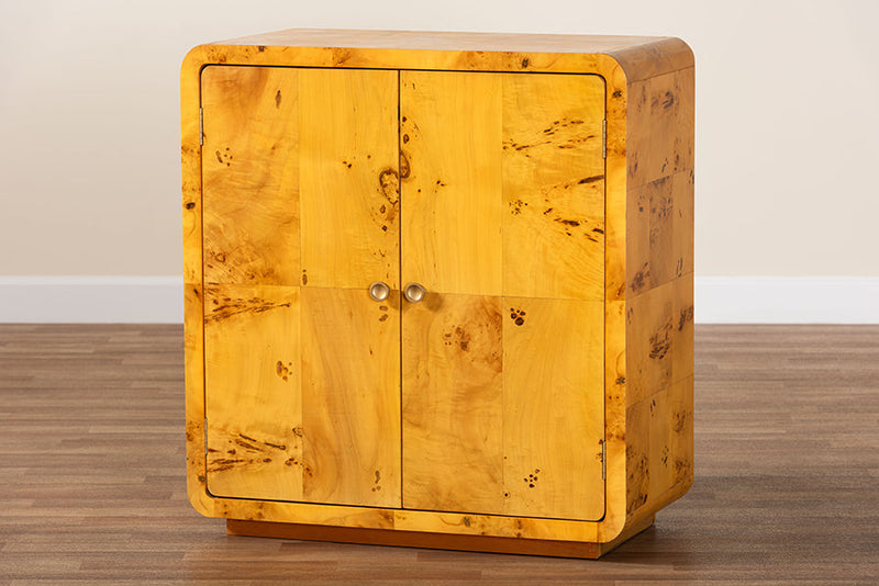 Arcene Natural Real Burl Wood Storage Cabinet Baxton