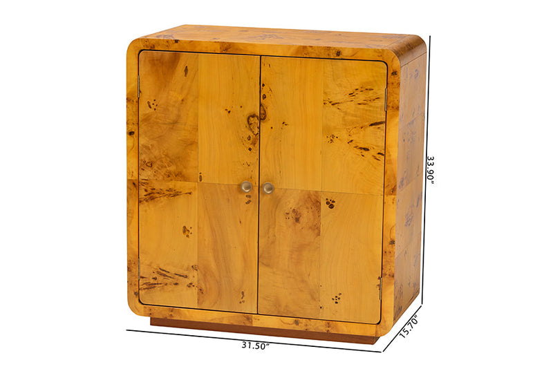 Arcene Natural Real Burl Wood Storage Cabinet Baxton