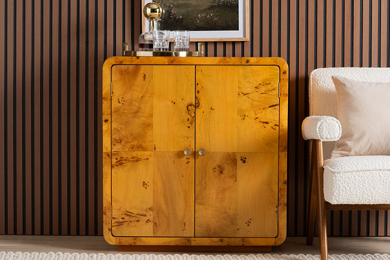 Arcene Natural Real Burl Wood Storage Cabinet Baxton