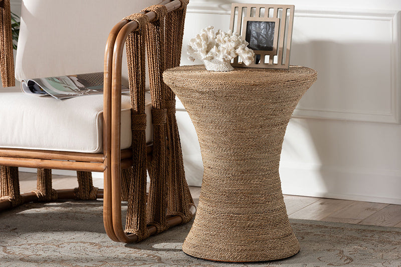 Rumi Japandi Natural Seagrass Side Table Baxton