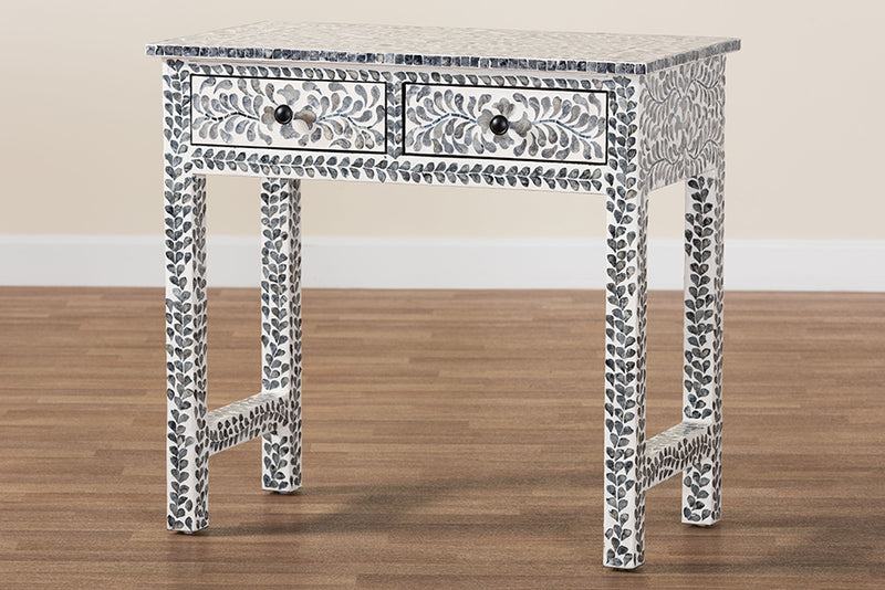 Garold Coastal Black and White Mother of Pearl Capiz Shell 2-Drawer Console Table