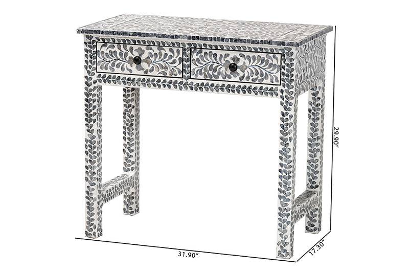 Garold Coastal Black and White Mother of Pearl Capiz Shell 2-Drawer Console Table