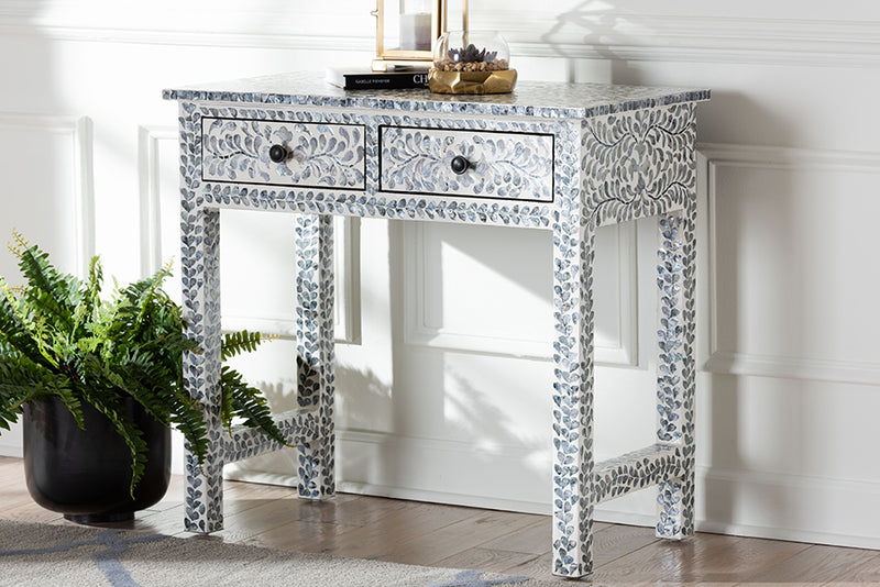 Garold Coastal Black and White Mother of Pearl Capiz Shell 2-Drawer Console Table