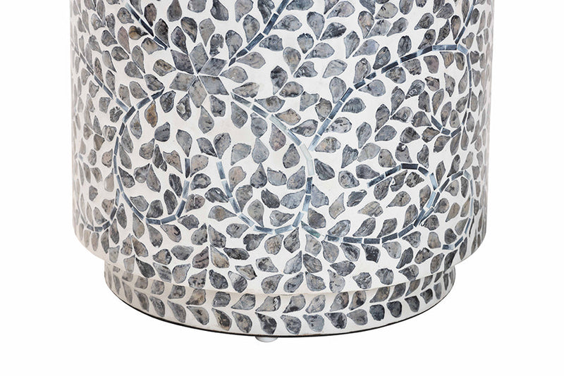 Janeth Coastal Black and White Mother of Pearl Capiz Shell Ottoman Footstool Baxton