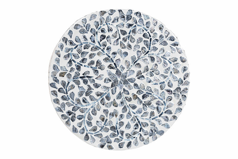 Janeth Coastal Black and White Mother of Pearl Capiz Shell Ottoman Footstool Baxton