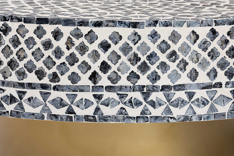 Elton Coastal Black and White Mother of Pearl Capiz Shell Coffee Table Baxton