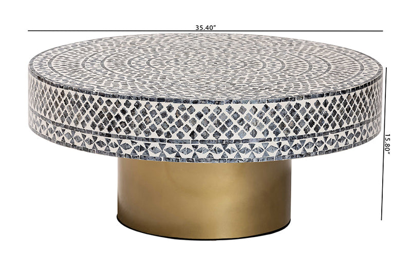 Elton Coastal Black and White Mother of Pearl Capiz Shell Coffee Table Baxton