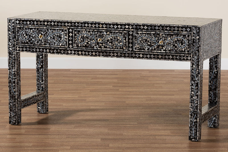Jules Coastal Black and White 3-Drawer Console Table Baxton