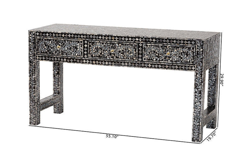 Jules Coastal Black and White 3-Drawer Console Table Baxton