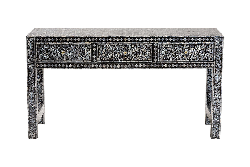 Jules Coastal Black and White 3-Drawer Console Table Baxton