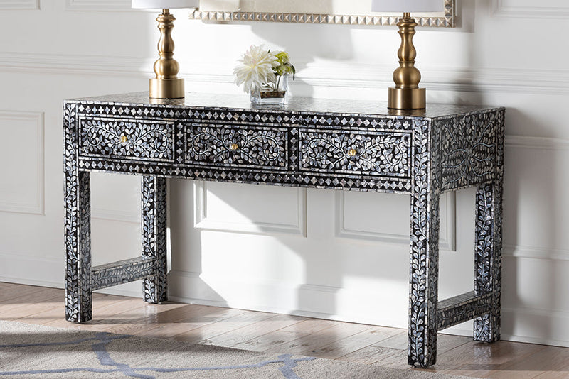 Jules Coastal Black and White 3-Drawer Console Table Baxton