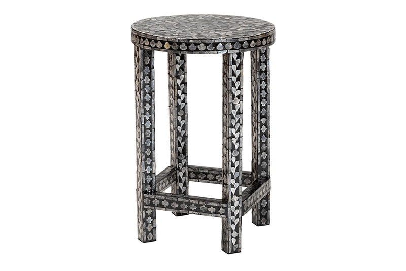 Jules Coastal Black and White Mother of Pearl Capiz Shell End Table