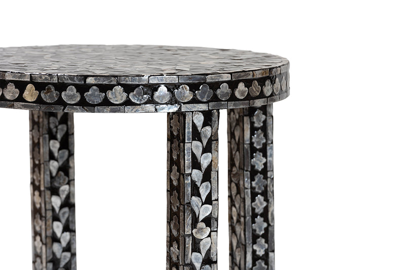 Jules Coastal Black and White Mother of Pearl Capiz Shell End Table